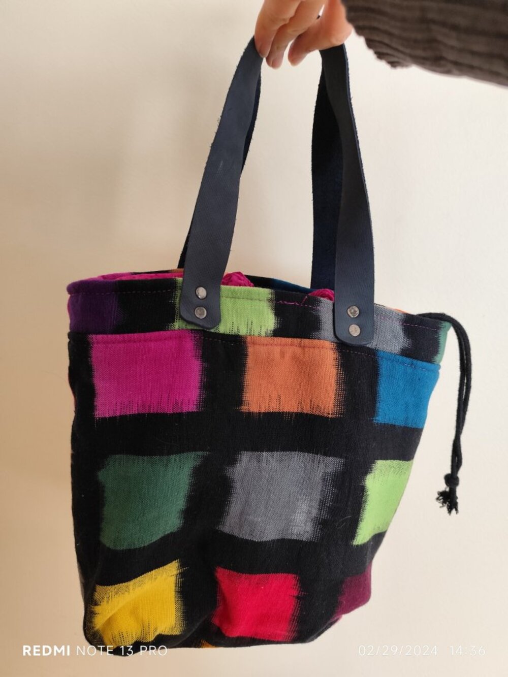 3/$30💜Handmade Fabric Tote Bag - Colorful Checkered Pattern